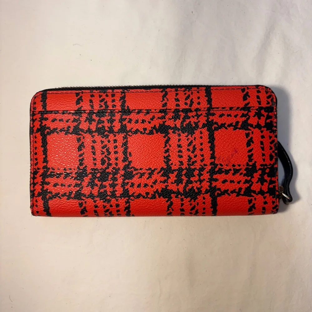 Kate Spade Lacey Belleville Plaid Red‎ Black Plaid Zip Around Wallet Clutch